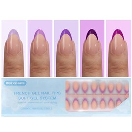 Dsixnails Uñas postizas de gel francés morado, 150 unidades, uñas postizas cortas de punta francesa, premate, cobertura total, uñas postizas acrílicas