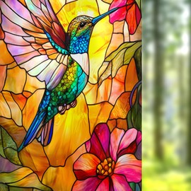 Atumbonan Gothic Animals Window Film, 17.5 × 39.3 Inch Gothic Window Film with Colorful Bird Windows Decorative, Windows Films for Bathroom Bedroom Home Decor