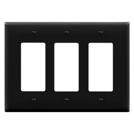 ENERLITES Triple Decorator Switch Cover, Three Outlet Wall Plate, Mid-Size 3-Gang 4.88" x 6.77", Unbreakable Polycarbonate Thermoplastic, UL Listed, 8833M-BK, Black