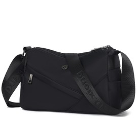 Eslcorri Crossbody Bags for Women, Mini Nylon Shoulder Crescent Purse Casual Hobo Handbag Multiple Pocket Light Summer Travel Pocketbook Slouchy Sling Luna Daily Bag, Gift for Mom & Friends -Black