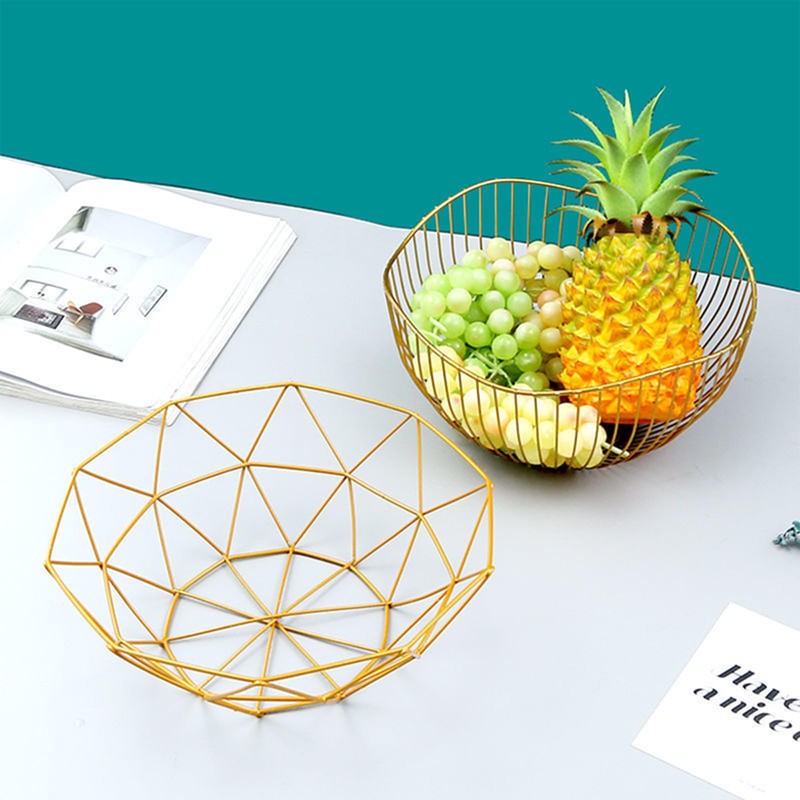 Soulnioi Fruit Bowl Geometric Fruit Basket Iron Storage Basket Decorative