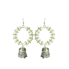 Traditional Oxidised Silver Long Jhumka Earrings with White Pearls – Lightweight German Silver Set for Women