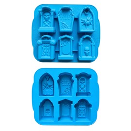 2PCS 3D Halloween Tombstone Coffin with Skulls Spider RIP Silicone Mold