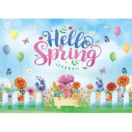 LYCGS 7X5ft Cartoon Spring Backdrop Hello Spring Party Banner Flowers Background Easter Decorations X-348