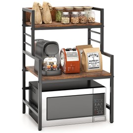 Giantex 3-Tier Microwave Stand, Space-Saving Microwave Oven Rack with 2 Open Shelves & Heavy-Duty Metal Frame, Industrial Countertop Organizer, Microwave Stand Countertop for Kitchen Coffee Bar