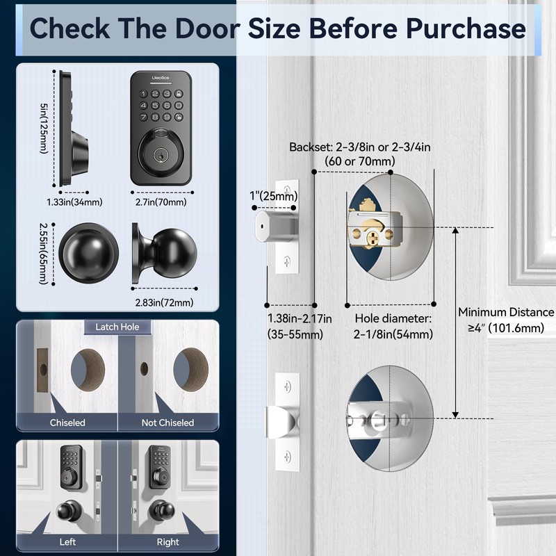 Ulecoce Fingerprint Keypad Deadbolt with Handle Set, Keyless Entry Door