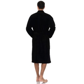 TowelSelections Men's Plush Robe Soft Fleece Kimono Bathrobe Large/X-Large Black