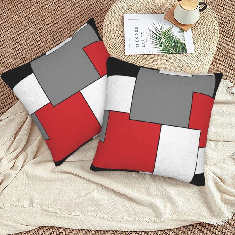Abucaky Pillowcase Set of 2 Red White Black Grey Geometry