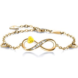 MŚ 1997 MENNICA ŚWIDNICKA 925 Sterling Silver Infinity Women's Bracelet Gold-Plated 24 K Infinity Heart Bracelets Brands Crystals Adjustable Bracelet Women Girls Gift, Silver, Cubic Zirconia