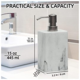 2Pcs 15Oz White Marble Style Resin Soap Dispenser Set, Refillable Hand Soap Dispenser for Bathroom Countertop & Kitchen Home Decor-White