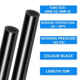 ERGAOBOY Black 10M Polyurethane PU Air Hose Pipe Tube Kit,6mm OD x 4mm ID with 14 Connector Kits