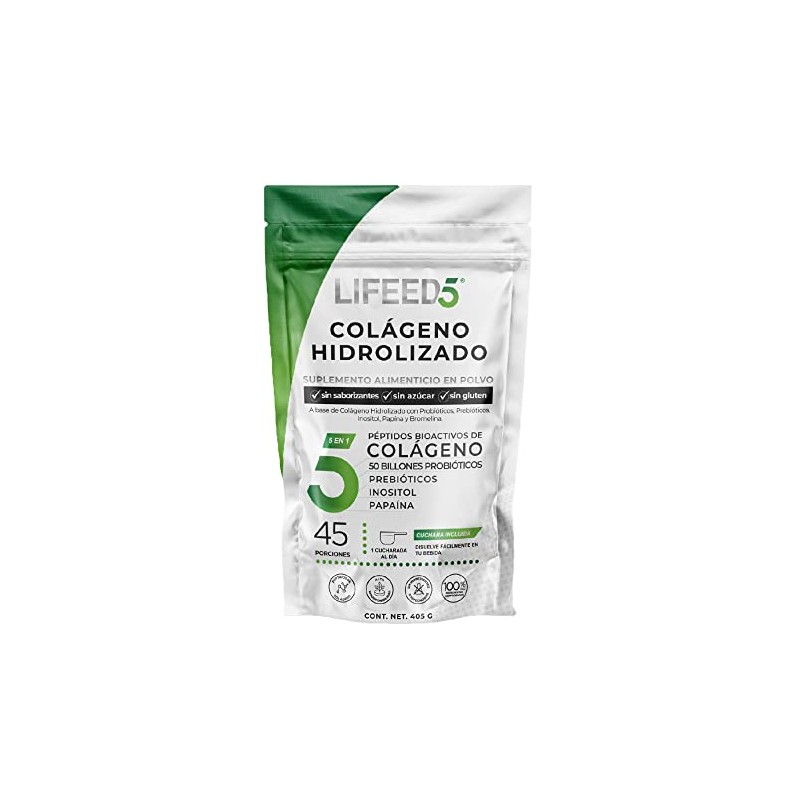 LIFEED5 Colágeno Hidrolizado en Polvo con Probióticos 50 Billones| 405g