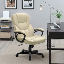 Furmax Office Executive Chair High Back Adjustable Managerial Home Desk Chair,Swivel Computer PU Leather Chair with Lumbar Support (Khaki)