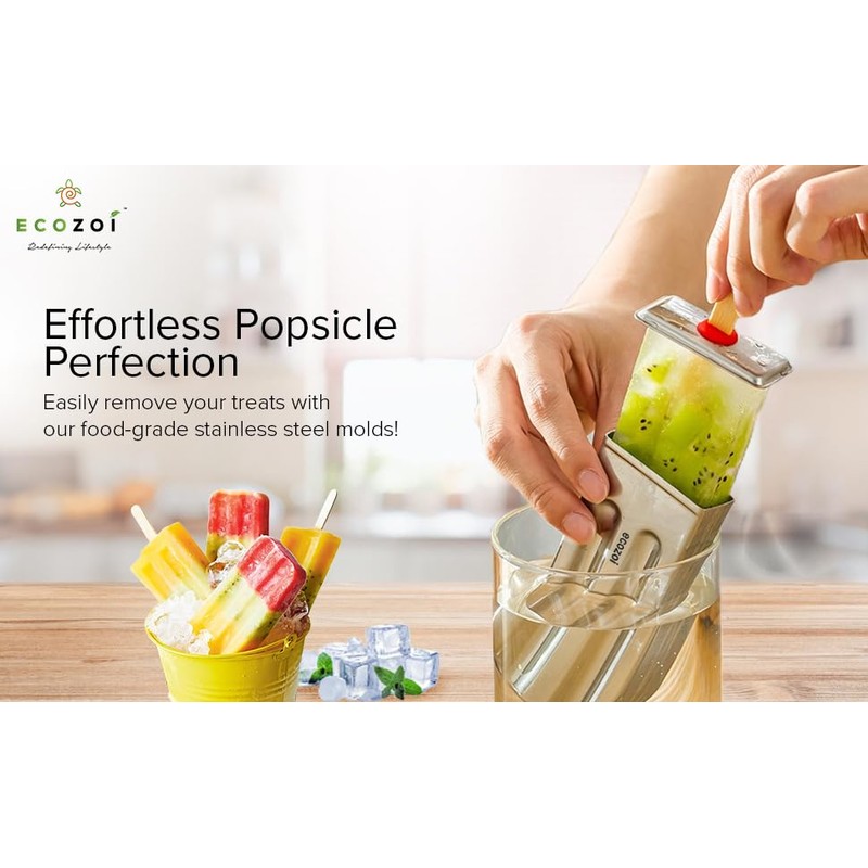 Ecozoi Stainless Steel Popsicle Molds and Rack - 6 Square