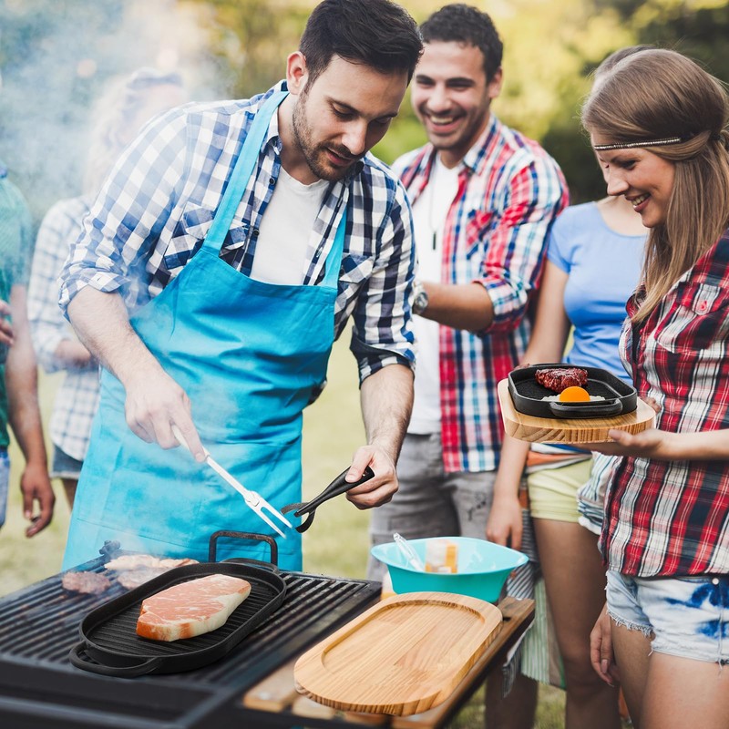 Yiyiring 2 Sets Cast Iron Fajita Skillet Pan Set Sizzling
