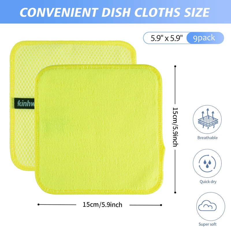 KinHwa Kitchen Washcloths for Dishes Absorbent Microfiber Dish Cloths Quick