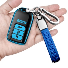 Autophone Honda Fob Cover with Keychain - Soft TPU 360 Degree Protection Shell Case for Accord Civic CRV Pilot Ridgeline Odyssey Smart Key (4 Buttons, Blue)