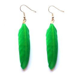 Green Feather Earrings - Handmade