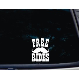 Free Moustache Rides - 3 3/4" x 5" Funny die Cut Vinyl Decal/Bumper Sticker for Windows, Cars, JDM, Trucks, Bumpers, Tool Boxes, Boats, laptops - virtually Any Hard, Smooth Surface