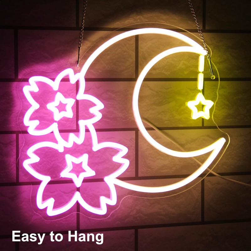 Kullneon Sakura Moon Neon Sign Star Neon Signs for Wall