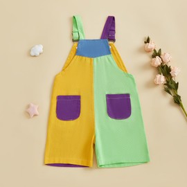 xiabingeang Toddler Boy And Girls Colorful Overalls Patchwork Suspender Shorts Adjustable Straps Romper Summer Loose Pants (Green Purple, 12-18 Months)