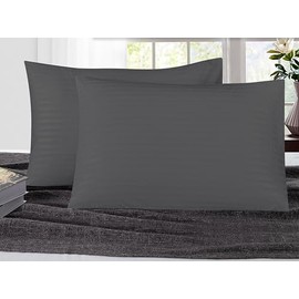 K&A® Satin Stripe Pillow Protectors Pack of 6 Zippered Grey Pillowcases - Hypoallergenic - Dust Mite Protection - 100% Brushed Microfiber Hotel Quality Pillow Covers