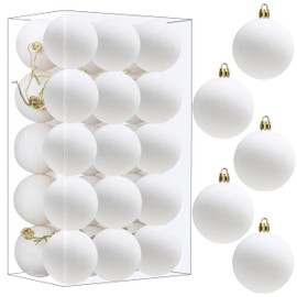 30 Pcs 2.4 Inches Velvet Christmas Ball Ornaments, Flocked Xmas Plastic Ball Small Shatterproof Decorative Hanging Ornament for Family Holiday Party Xmas Tree Hanging Decor (Beige)