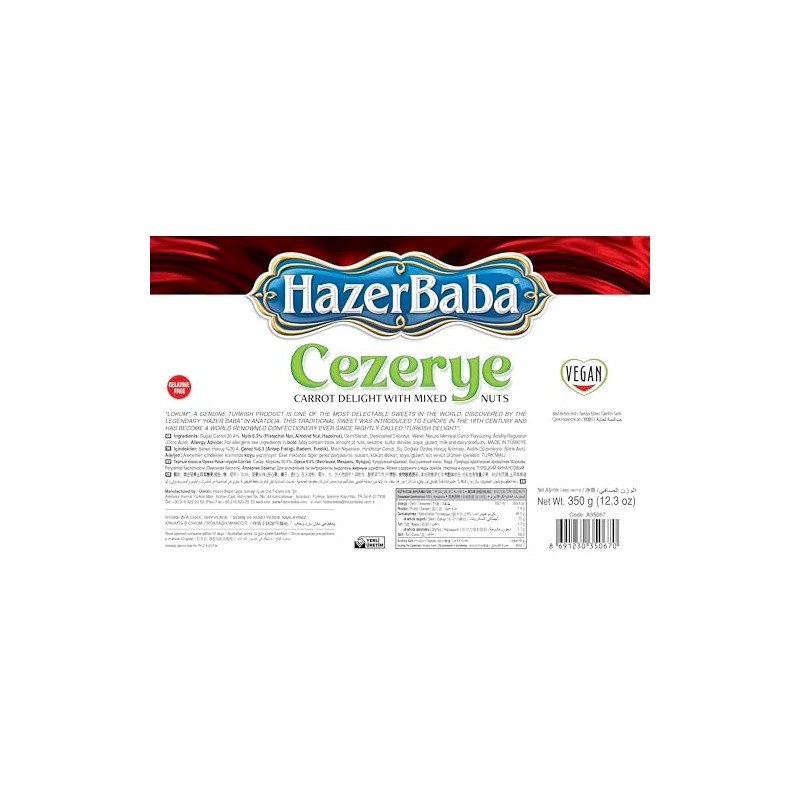 Hazer Baba Turkish Delight Candy, Cezerye with Mixed Nuts &