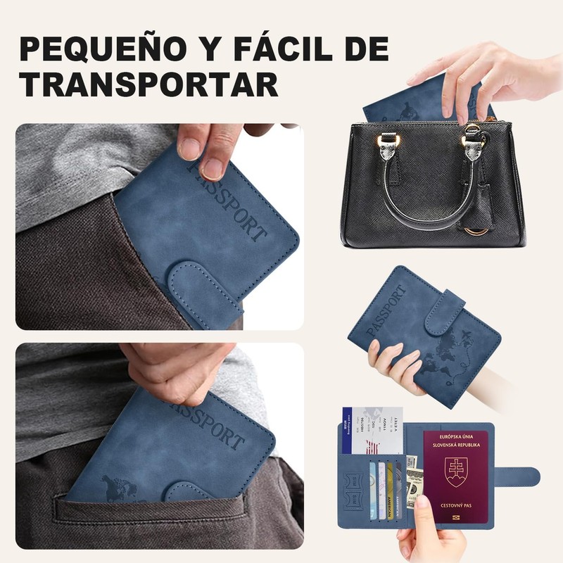 Porta Pasaporte con Bloqueo RFID, Porta Pasaporte y Visa Impermeable,