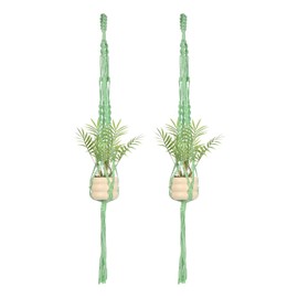 M METERXITY 2-Pack Macrame Plant Hanger, 43" Hand Woven Hanging Basket Holder Handmade Cotton Rope Plant Net Pocket with 1 Net and Top Knot for Balcony Decor/Home Decor/Indoor Plants[Green]