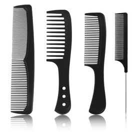 Popuppe 4 Piece Hair Comb Set, Barber Tooth Comb with Handle, Hair Styling Comb, Anti-Static Coarse Tin, Black Fine Comb/Wide Comb for Men and Women