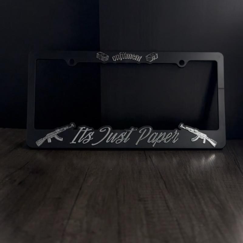 “Its Just Paper” License Plate Covers:_Metallic Silver