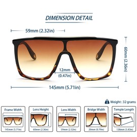 Freckles Mark Vintage Retro Oversized 70s Sunglasses for Men Women Shield Disco Glasses (Black Tortoise Brown + Matte Black, 59)