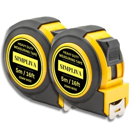 Simpliva Heavy Duty Tape Measure - 1 Inch Wide - Stainless Steel Measuring Tape - Retractable Measurement Tape - Imperial and Metric Tape Measure with Metal Belt Clip (2PACK(16FT))