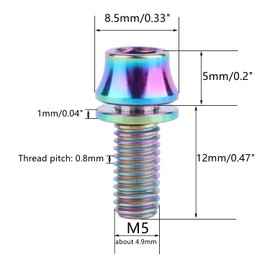 UHDFBDHF 4PCS Titanium Inside Hex Bolts M5x12mm with Washers for Bicycle Water Bottle Cage (Rainbow)