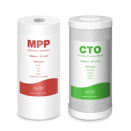 SimPure Whole House Water Filter Cartridges 5 Micron 10" x 4.5" PP+CTO 2-Stage Sediment and Carbon Filter Set, for DB10C-2, DB10P, GE FXHTC, GXWH40L, WGB21B, FP15B, FC15B, 1 Set