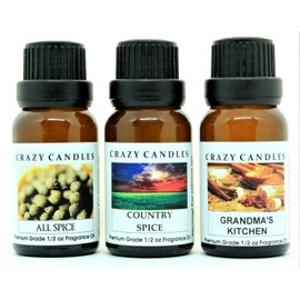 Crazy Candles 3 Bottles Set, 1 All Spice, 1 Country Spice, 1 Grandma's Kitchen 1/2 Fl Oz Each (15ml) Premium Grade Scented Fragrance Oils