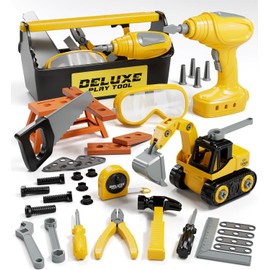 Lehoo Castle Kids Tool Set, Construction Toys Tool Box with Electric Drill & Take Apart Excavator, Pretend Play Kids Toddler Toys for Boys Girls Age 3 4 5 6 Years Old