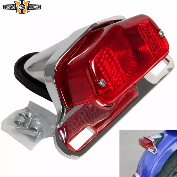 Custom Chrome Rear Red Tail light W/ Chrome License Mounting