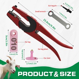 Livestock Ear Tag Pliers Tool, 001-100 Number Plastic Tags Sheep Ear Tag, with Spare Pins Ear Tag Applicator for Sheep Pig Livestock Dog Animal Deer Farm Horse Cow Cattle (Pink)