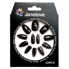 Auraskin Artificial Bridal Almond Shape Series Gorgeous Metalic Mirror Shine Artificial Acrylic Fake Nail (Black, 12Pcs)