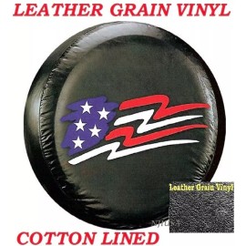 unbranded LINED VINYL SPARE TIRE COVER 29" 30" 31" LEATHER GRAIN Star Spangled Flag Image