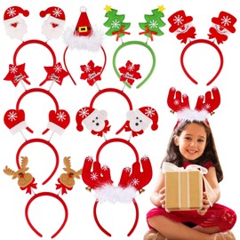 FLOFIA Pack of 10 Christmas Headbands, Headbands, Christmas Decoration, Hair Accessories, Santa Claus Christmas Tree Headpiece, Christmas Decoration, Christmas Party for Adults and Children