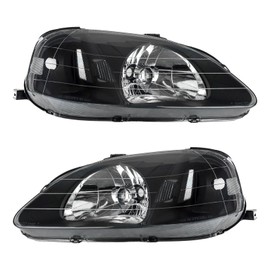 Torchbeam Headlight Assembly, Replacement for Civic 1999-2000, Bumper Headlamp Black Housing Clear Reflector