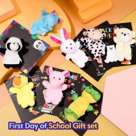 40 Pcs Plush Animal Finger Puppet Toy with Back to School Card Set, Preschool Kindergarten Back to School Classroom Gifts for Kids Students, First Day of School Party Favors (Vivid Style)