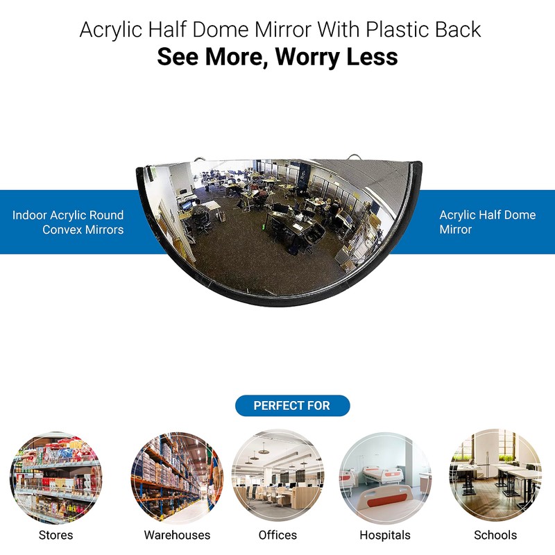 Vision Metalizers 18” Acrylic Bubble Half Dome Mirror with Black