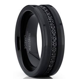 Metal Masters Co. Tungsten Carbide Black Wedding Band Eternity Ring, Cubic Zirconia Inlay Comfort Fit 10
