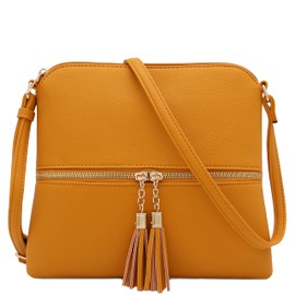 DELUXITY Lightweight Medium Crossbody Bag with Tassel (Mustard)