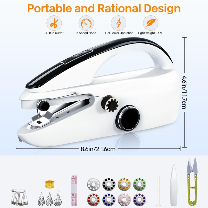 Handheld Sewing Machine, Mini Hand for Beginners, 2 Speed Adjustment