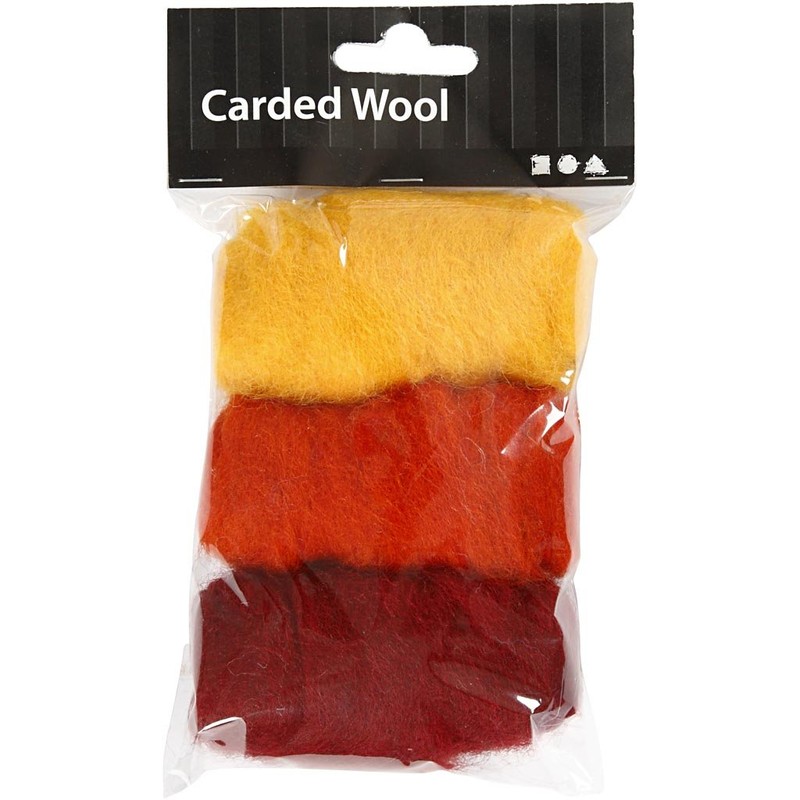 Lana cardata, armonia giallo/arancione, 3x10g